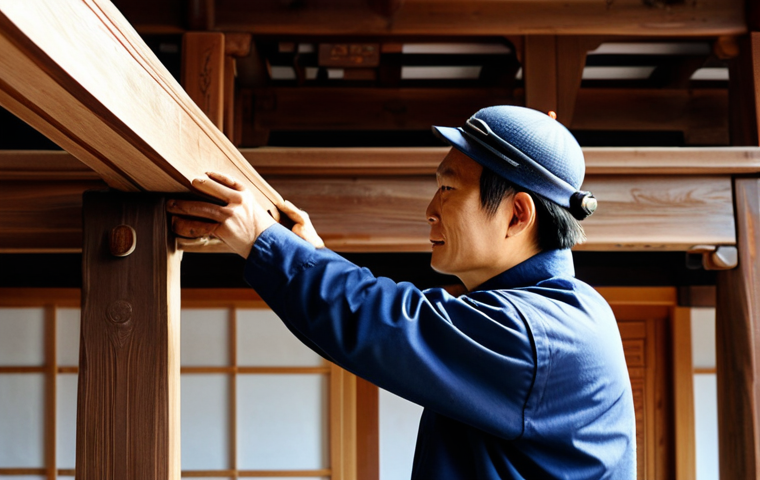 **

"A professional craftsman in appropriate work clothes, carefully restoring a traditional Hanok wooden beam using traditional joinery techniques, fully clothed, safe for work, appropriate content, perfect anatomy, correct proportions, natural pose, showcasing the detail of the wood and the craftsmanship, bright natural light, professional photography, high quality, modest, family-friendly."

**